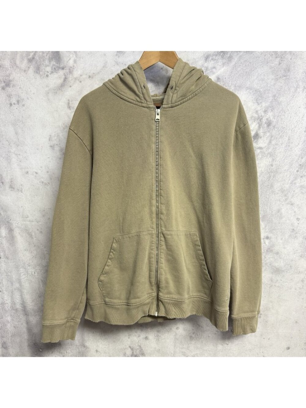 AllSaints Mens Full Zip Hoodie Medium Beige Sand Tan Ramskull Cotton Jacket